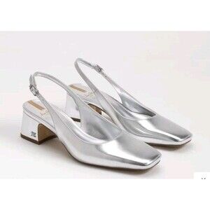 New In Box Sam Edelman Women's Terra Slingback Pumps Heels Shoes Silver Size 9.5
